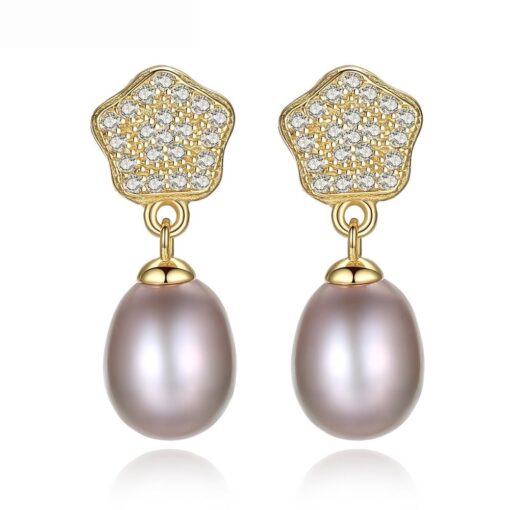 Cubic Zirconia Diamond 925 Silver Rhodium-Plated with Freshwater Cultured Pearls Women Earrings