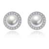 New Simple Fashion Single Freshwater Pearl 925 Sterling Silver Circle Shape Stud Earring Pave Fine Clear CZ For Women