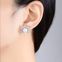 Wholesale Earrings Jewelry Freshwater Pearl Stud Earring Paved 2