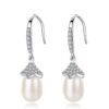 Fancy Flower Shaped S925 Silver Jewelry Freshwater Pearl Dangling Drop Earrings
