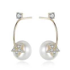 Hot Fashion Brand Bling Bling Silvery Star Shape Stud Earing With 9mm Pearl Hook Shape For Women Party Gift