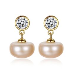 Women Fashion Elegant Party Zircon 925 Sterling Silver AAAA Top Quality 100% Natural Freshwater Pearl Stud Earrings