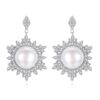 Freshwater Pearl Earrings Snow Flower Cubic Zirconia Drop Silver Earring 925