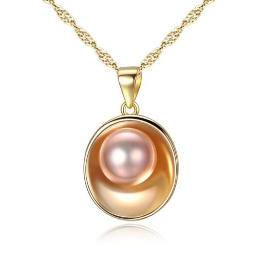 Round Shell Design S925 Natural Freshwater Pearl Pendant Necklace Jewelry Gift