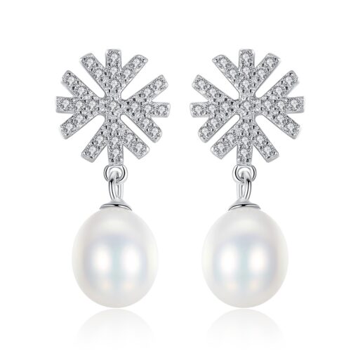 Sterling Silver 925 Drop Earrings for Women Freshwater Pearl Dangling Earrings Fine Jewelry