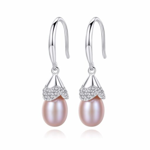 Wholesale Sterling Silver 925 Drop Earrings Elegant Natural Pearl Jewelry With Flower Shape Paving Tiny Bling Crystal CZ