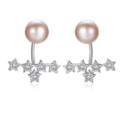 Natural Freshwater Pearl 925 Silver Star Shaped Stud Earrings for Women Jewelry