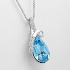 Wholesale 925 Sterling Silver Blue Waterdrop Austria Crystal Pendant Necklace 3