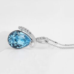 Wholesale 925 Sterling Silver Blue Waterdrop Austria Crystal Pendant Necklace 4