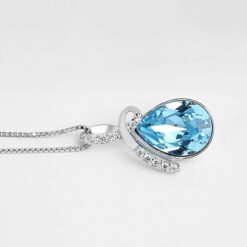 Wholesale 925 Sterling Silver Blue Waterdrop Austria Crystal Pendant Necklace 5