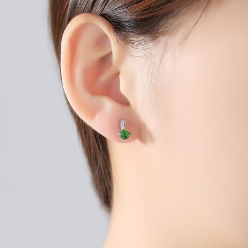 Wholesale Brand Cute Square Silver Earrings Emerald 2