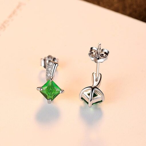 Wholesale Brand Cute Square Silver Earrings Emerald 4