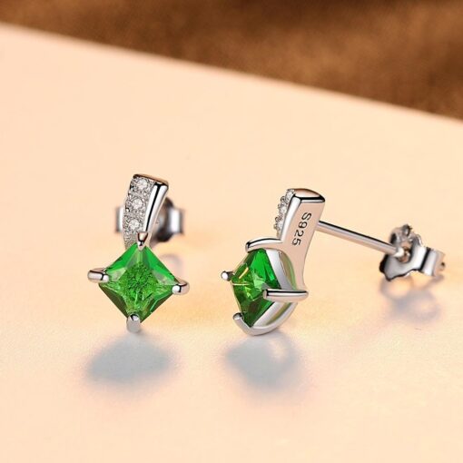 Wholesale Brand Cute Square Silver Earrings Emerald 5