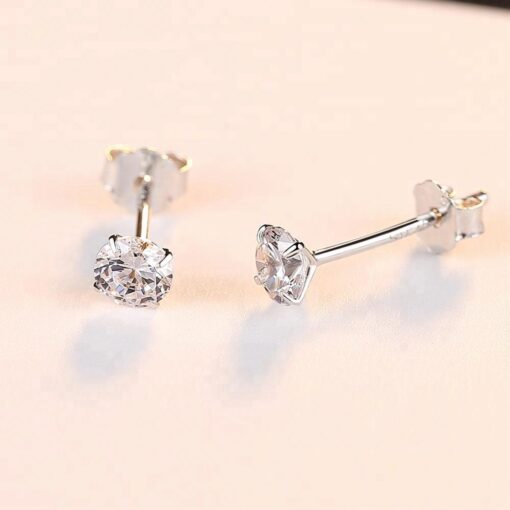Wholesale Classic 6mm Round Stone Silver Stud Earrings 2