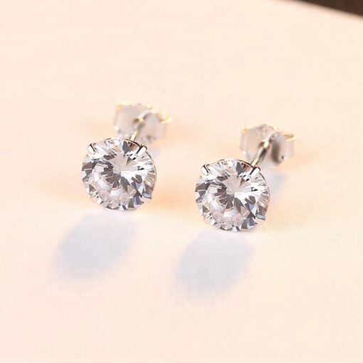 Wholesale Classic 6mm Round Stone Silver Stud Earrings 3