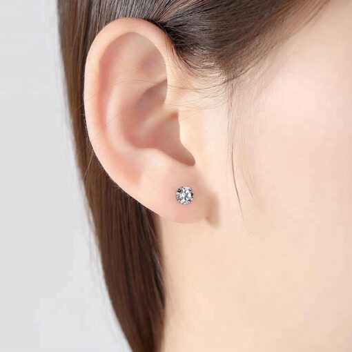 Wholesale Classic 6mm Round Stone Silver Stud Earrings 4