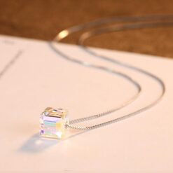 Wholesale Simple Cube Australia Crystal Pendant Necklace 4