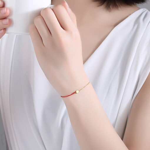 14K Gold Chain Bracelet with Red String for Women 1