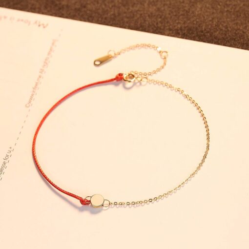 14K Gold Chain Bracelet with Red String for Women 4