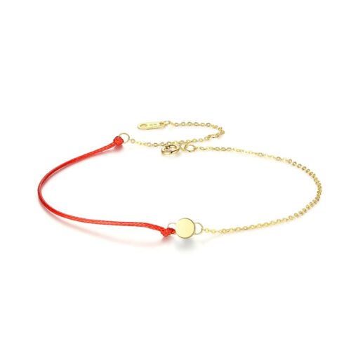 14K Gold Chain Bracelet with Red String for Women