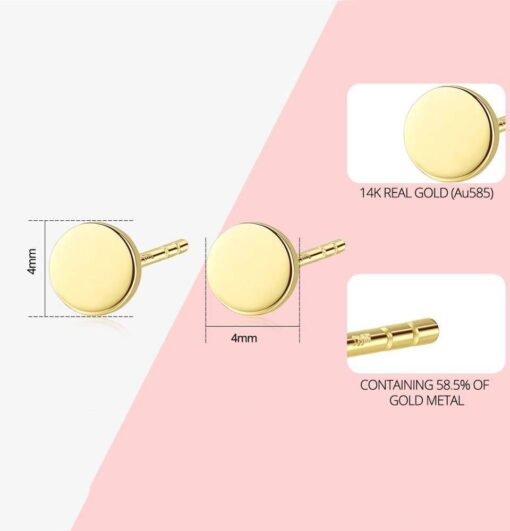 14K Gold Circle Shape Simple Stud Earrings Gift for Women 1