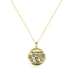 14K Gold Disk Hammered Personalized Pendant Necklace