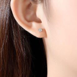 14K Gold Earrings Flower Shape Cubic Zirconia Stud Earrings 2