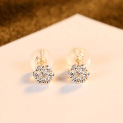 14K Gold Earrings Flower Shape Cubic Zirconia Stud Earrings 4