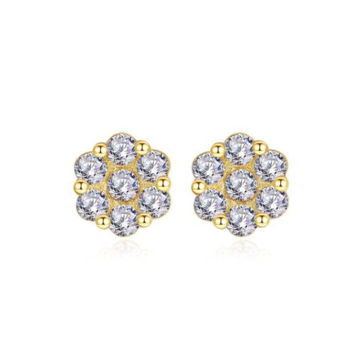 14K Gold Earrings Flower Shape Cubic Zirconia Stud Earrings