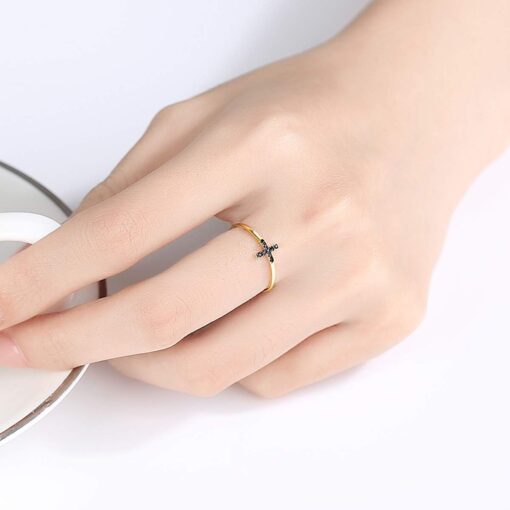 14K Gold Emerald Ring Wedding Rhinestone Cross Engagement Rings 2