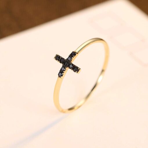 14K Gold Emerald Ring Wedding Rhinestone Cross Engagement Rings 5