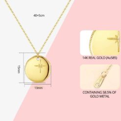 14K Gold Filled Simple Coin Pendant Necklace Inlaid with Cross Designs 1
