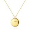 14K Gold Filled Simple Coin Pendant Necklace Inlaid with Cross Designs