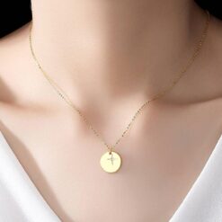 14K Gold Filled Simple Coin Pendant Necklace Inlaid with Cross Designs 2