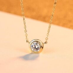 14K Gold Pendant Chain Necklace with Single 1 Carat Cubic Zirconia 2