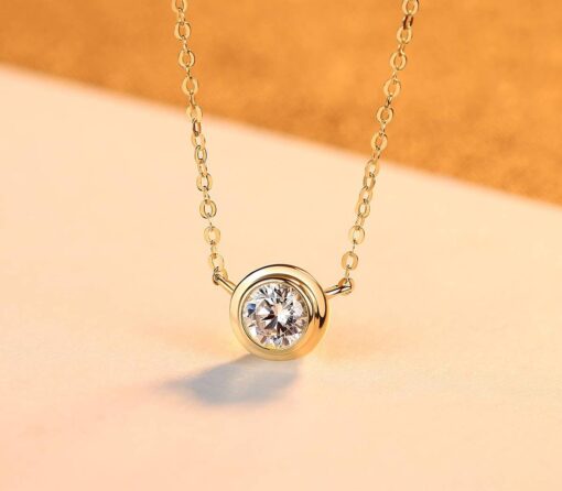 14K Gold Pendant Chain Necklace with Single 1 Carat Cubic Zirconia 2