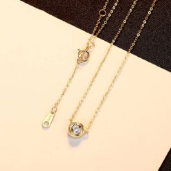 14K Gold Pendant Chain Necklace with Single 1 Carat Cubic Zirconia 3