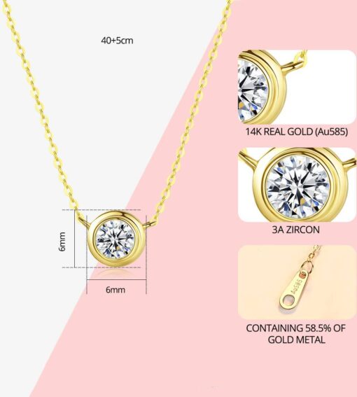 14K Gold Pendant Chain Necklace with Single 1 Carat Cubic Zirconia