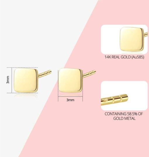 14K Gold Square Shape Tiny Stud Earrings 1