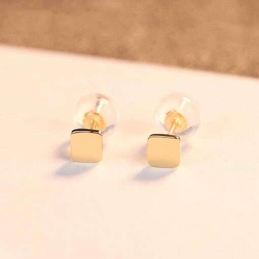 14K Gold Square Shape Tiny Stud Earrings 2