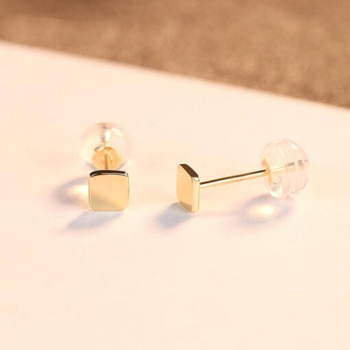 14K Gold Square Shape Tiny Stud Earrings 4
