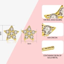 14K Gold Star Earrings with Zircon Crystal Fine Jewelry 1