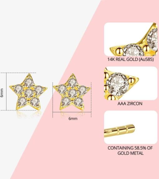 14K Gold Star Earrings with Zircon Crystal Fine Jewelry 1