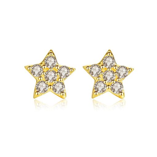 14K Gold Star Earrings with Zircon Crystal Fine Jewelry