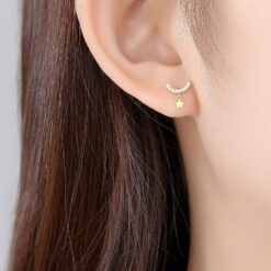 14K Gold Stud Earrings with Cute Star Small Cubic Zirconia Jewelry 1