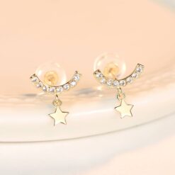 14K Gold Stud Earrings with Cute Star Small Cubic Zirconia Jewelry 2
