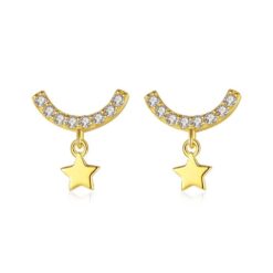 14K Gold Stud Earrings with Cute Star Small Cubic Zirconia Jewelry