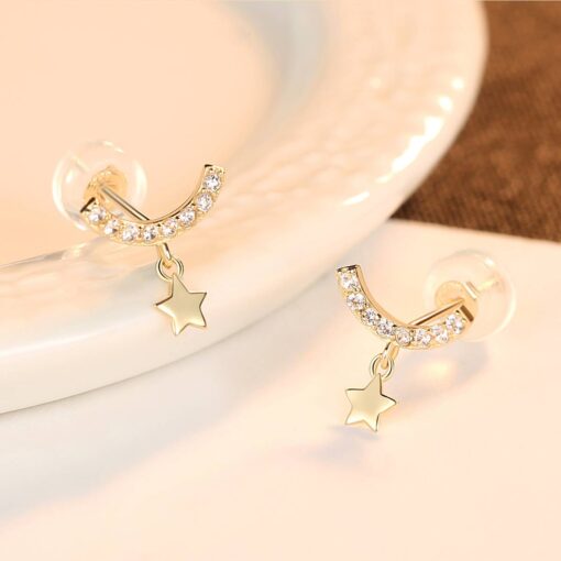 14K Gold Stud Earrings with Cute Star Small Cubic Zirconia Jewelry 3