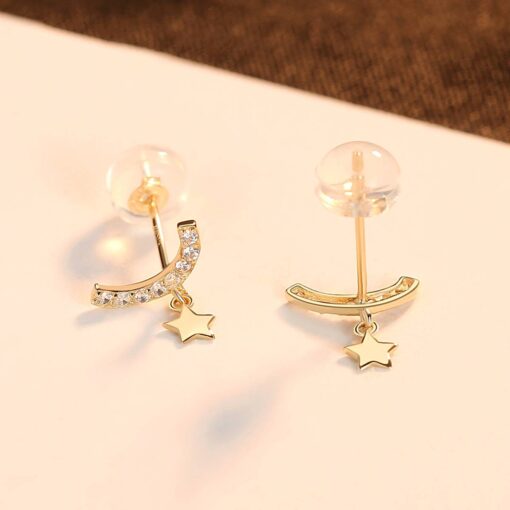 14K Gold Stud Earrings with Cute Star Small Cubic Zirconia Jewelry 4