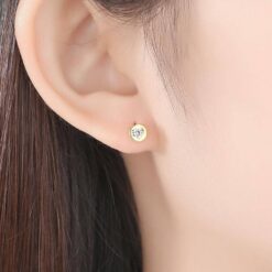14K Gold Stud Earrings with Heart Shape CZ 1